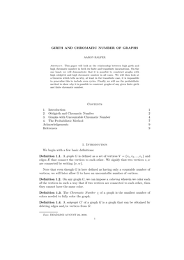 GIRTH and CHROMATIC NUMBER of GRAPHS Contents 1