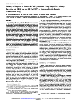 Delivery of Saporin to Human B-Cell Lymphoma Using Bispecific Antibody: Targeting Via CD22 but Not CD19, CD37, Or Immunoglobulin Results in Efficient Killing1