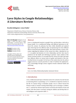 Love Styles in Couple Relationships: a Literature Review