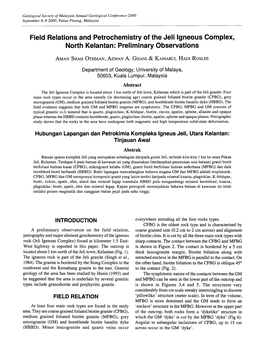 Field Relations and Petrochemistry of the Jeli Igneous Complex, North Kelantan: Preliminary Observations