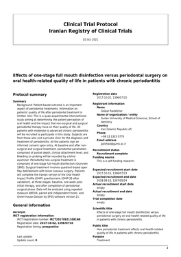 Clinical Trial Protocol Iranian Registry of Clinical Trials