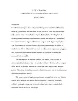 A Tale of Three Cities the Union Stations of Cleveland, Columbus