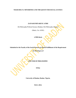 Ethnic Minorities and Question of Justice in Nigeria