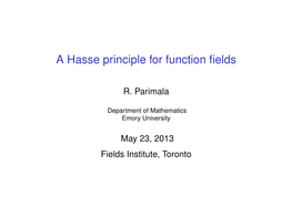 A Hasse Principle for Function Fields