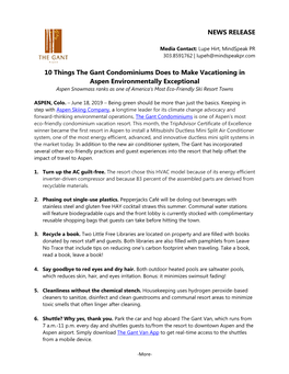 NEWS RELEASE 10 Things the Gant Condominiums Does to Make
