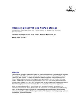 Integrating Mac® OS and Netapp Storage Integration, Configuration and Performance in Mixed File Sharing Environments