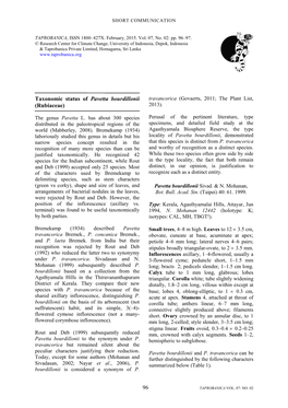 96 Taxonomic Status of Pavetta Bourdillonii (Rubiaceae)