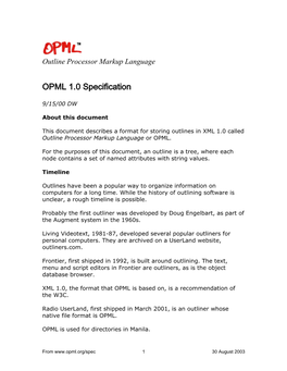 Outlin Processor Markup Language OPML 1.0 Specification