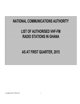 Authorised FM Radio Stations Q12015
