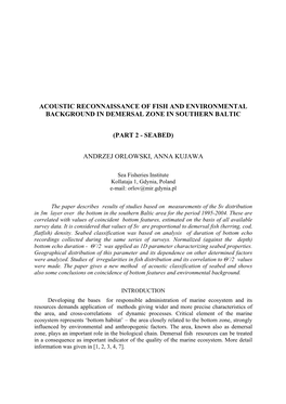 Acoustic Reconnaissance of Fish and Environmental Background in Demersal Zone in Southern Baltic
