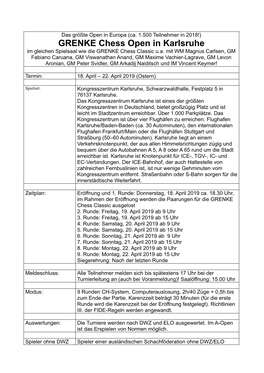 GRENKE Chess Open in Karlsruhe Im Gleichen Spielsaal Wie Die GRENKE Chess Classic U.A