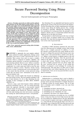 Secure Password Storing Using Prime Decomposition Chaovalit Somboonpattanakit and Nawaporn Wisitpongphan