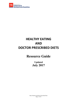 Basic Nutrition and Doctor Prescribed Diets Resource Guide