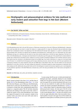 Stratigraphic and Palaeoecological Evidence for Late Medieval to Early Modern Peat Extraction from Bogs in Het Gooi (Western Netherlands)