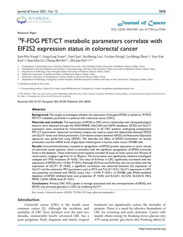 18F-FDG PET/CT Metabolic Parameters Correlate with EIF2S2