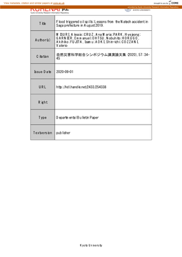 Title Flood Triggered Oil Spills: Lessons from the Natech Accident in Saga Prefecture in August 2019. Author(S)