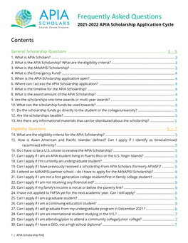 Frequently Asked Questions 2021-2022 APIA Scholarship Application Cycle