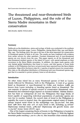 The Threatened and Near-Threatened Birds of Luzon, Philippines, and the Role of the Sierra Madre Mountains in Their Conservation