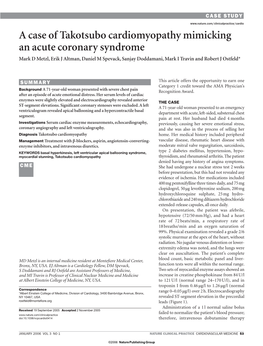 A Case of Takotsubo Cardiomyopathy Mimicking an Acute Coronary