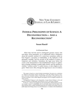 Federal Philosophy of Science: a Deconstruction— and a Reconstruction*