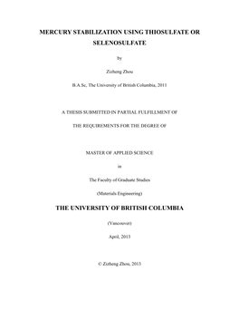 Mercury Stabilization Using Thiosulfate Or Selenosulfate