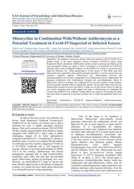 Minocycline in Combination With/Without Azithromycin As a Potential Treatment in Covid-19 Suspected Or Infected Patients