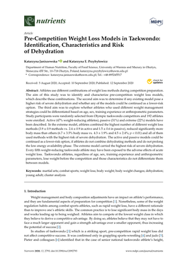 Pre-Competition Weight Loss Models in Taekwondo: Identiﬁcation, Characteristics and Risk of Dehydration