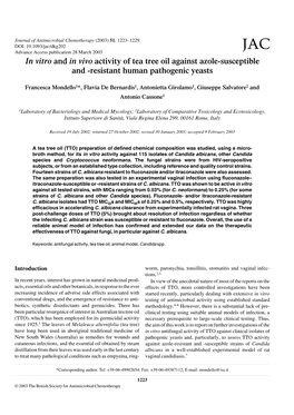 In Vitro and in Vivo Activity of Tea Tree Oil Against Azole-Susceptible and -Resistant Human Pathogenic Yeasts