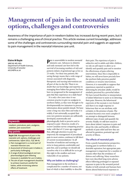 Management of Pain in the Neonatal Unit: Options, Challenges and Controversies