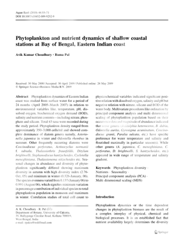 Phytoplankton and Nutrient Dynamics of Shallow Coastal Stations at Bay of Bengal, Eastern Indian Coast