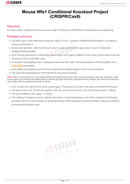 Mouse Wfs1 Conditional Knockout Project (CRISPR/Cas9)