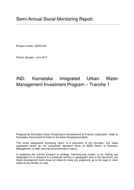 Karnataka Integrated Urban Water Management Investment Program – Tranche 1