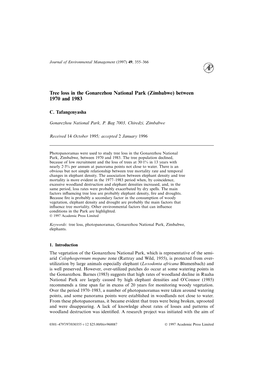 Tree Loss in the Gonarezhou National Park (Zimbabwe) Between 1970 and 1983