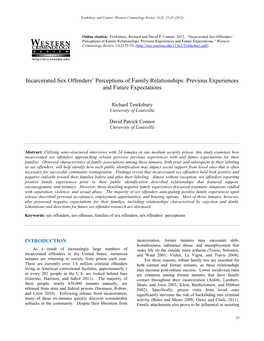 Incarcerated Sex Offenders' Perceptions of Family Relationships