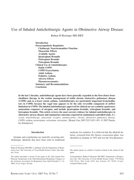 Use of Inhaled Anticholinergic Agents in Obstructive Airway Disease Ruben D Restrepo MD RRT