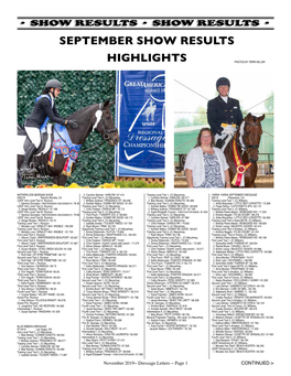 September Show Results Highlights