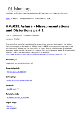 Ashura - Misrepresentations and Distortions Part 1