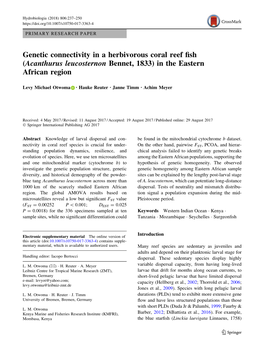 Genetic Connectivity in a Herbivorous Coral Reef Fish (Acanthurus