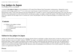 Lay Judges in Japan - Wikipedia, the Free Encyclopedia 5/29/12 9:16 AM Lay Judges in Japan from Wikipedia, the Free Encyclopedia