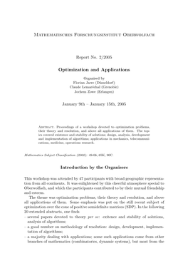 Mathematisches Forschungsinstitut Oberwolfach Optimization And