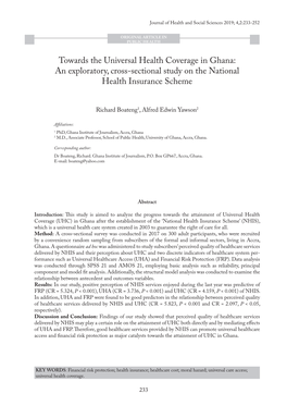 Towards the Universal Health Coverage in Ghana: an Exploratory, Cross-Sectional Study on the National Health Insurance Scheme