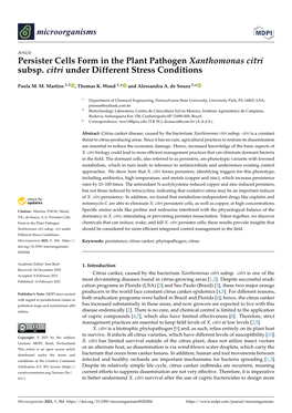 Persister Cells Form in the Plant Pathogen Xanthomonas Citri Subsp