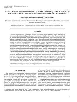 Detection of Legionella Pneumophila in Water and Biofilm Samples by Culture and Molecular Methods from Man-Made Systems in São Paulo - Brazil