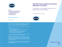 Rural Non-Farm Activities and Poverty Alleviation in Tanzania