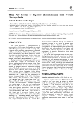 Three New Species of Impatiens (Balsaminaceae) from Western Himalaya, India