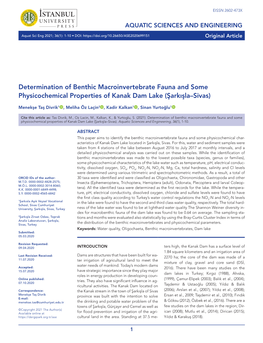 Determination of Benthic Macroinvertebrate Fauna and Some Physicochemical Properties of Kanak Dam Lake (Şarkışla–Sivas)