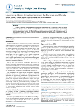 Lipoprotein Lipase Activation Improves the Cachexia and Obesity