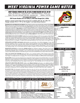 West Virginia Power Game Notes