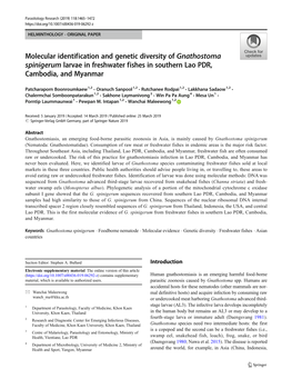 Gnathostoma Spinigerum Larvae in Freshwater Fishes in Southern Lao PDR, Cambodia, and Myanmar