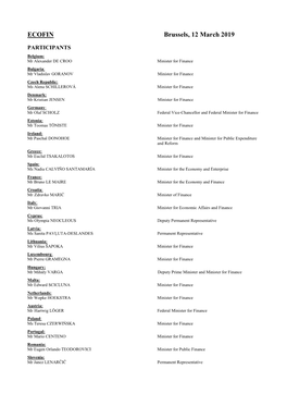 ECOFIN Brussels, 12 March 2019